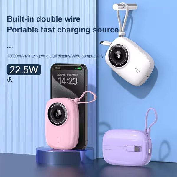 Camera Fast Charging Power Bank 22.5W Built In Cable 10000mAh Portable Mini Wired Mobile Charger Gift Customizable Logo
