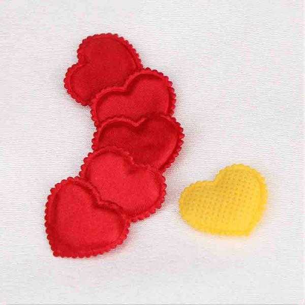 Red Satin Heart Applique Crafts Garment Embellishments With Trimming