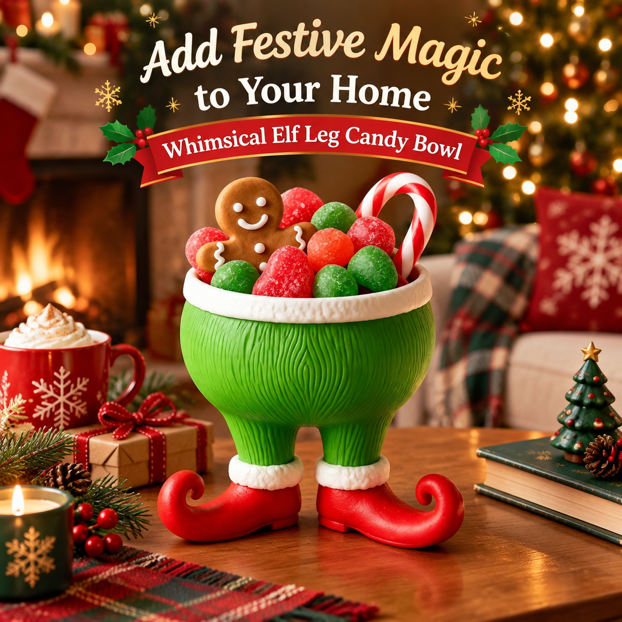 Holiday Decoration 3D Printed Custom Whimsical Elf Leg Candy Bowl