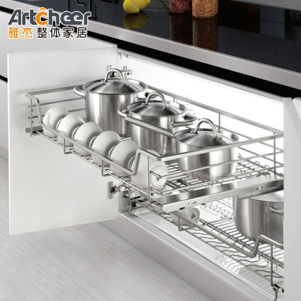 Stainless Steel 304# Kitchen Basket with Soft Close Hardware for Modern Cabinets