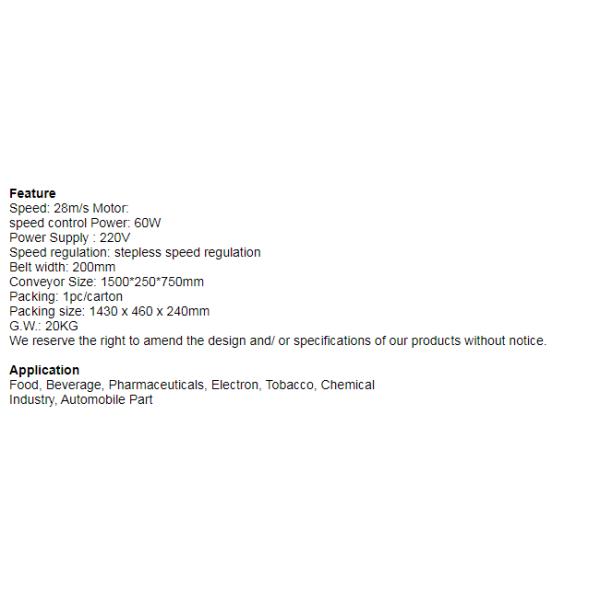 taille industrielle du convoyeur à bande 120W 1500×200mm pour le sac de papier de carton