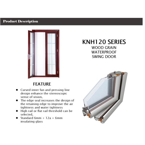 Single Leaf 6063 Aluminum Swing Doors Wood Surface Waterproof 8mm Hollow Glass