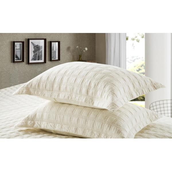 Square Embroidered Solid Dune Quilt Set , 100% Cotton 3Pcs White Quilt Set