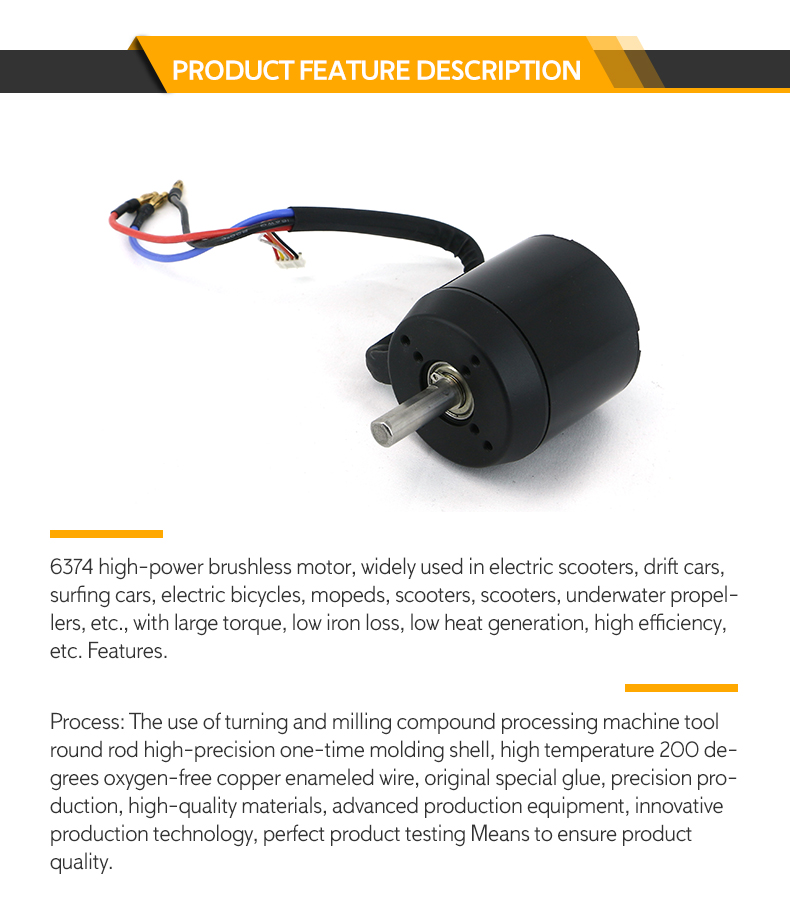 Hobbysky HS6374 BLDC Brushless Motor Hall Sensor 170-330KV 4080-7920 RPM 90% Efficiency DIY Electric Bike/Surfboard/Longboard