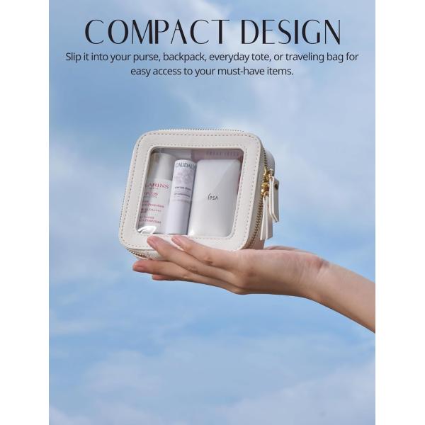Small Cosmetic Bag for Purse Mini Makeup Bag for School Cute Clear Make Up Pouch for Travel Tiny Leather White Make Up O