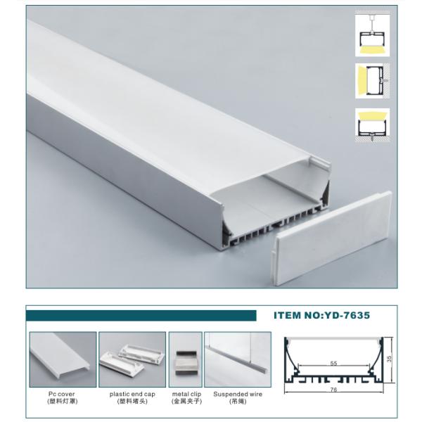 Canal de luz 76*35m m impermeable de aluminio suspendido de tira del perfil amplio del LED