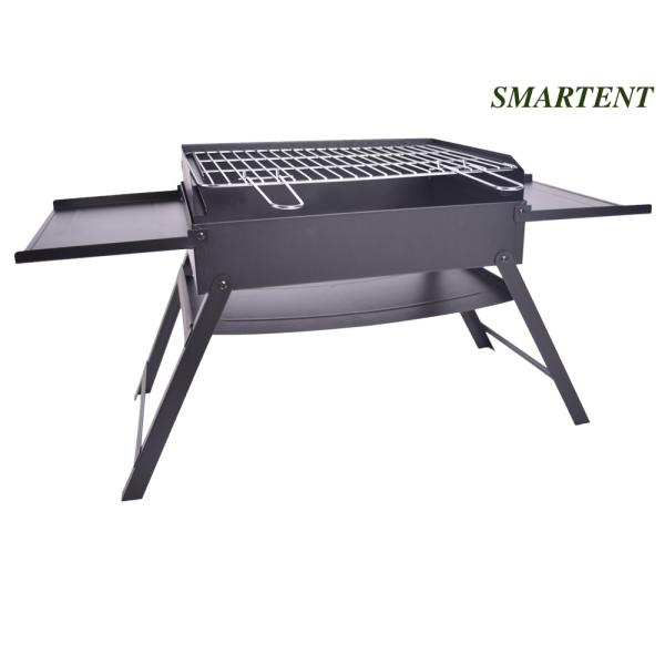 Black Chromed Steel Charcoal Camping Barbecue Grill Mini Foldable 86X33.5X43cm