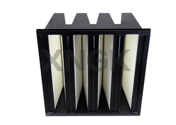 Plastic Frame Polyester 4 V Bank Filter Mini Pleated Media Secondary Stage