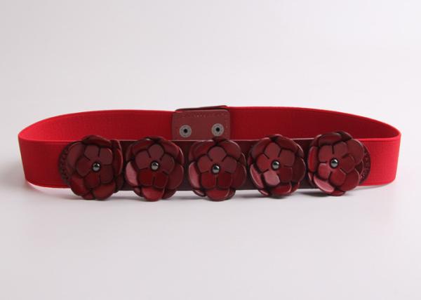 Narrow Fancy Women'S Elastic Stretch Belts With Leather Flower Pattern