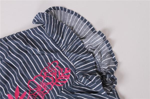 100% Rayon Ladies Striped Printing Blouse Big Embroidery Striped Womens Top