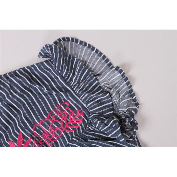 100% Rayon Ladies Striped Printing Blouse Big Embroidery Striped Womens Top