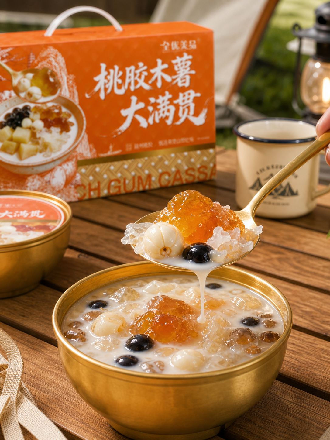 Premium Peach Gum Tapioca Full Bowl Dessert Vegan No Additives Nutritious Ready
