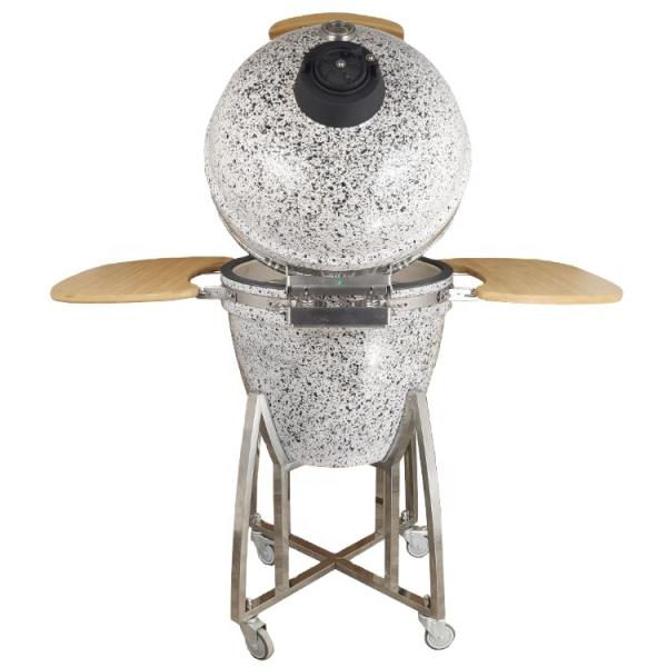 KIMSTONE Kamado-style Grill 21 Inch Black and White Floral Glaze Folding Side Shelves Durable and Reliable