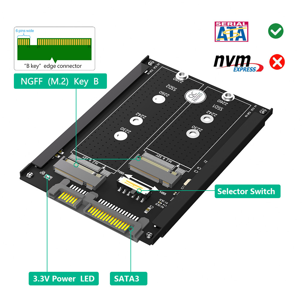 Двойной M.2 B Key/B&M Key SSD на 2,5