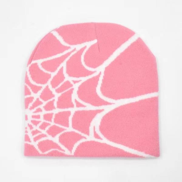 Fishing Scene Unisex Winter Beanie with Thick Knitted Spider Web Design and Y2K Style