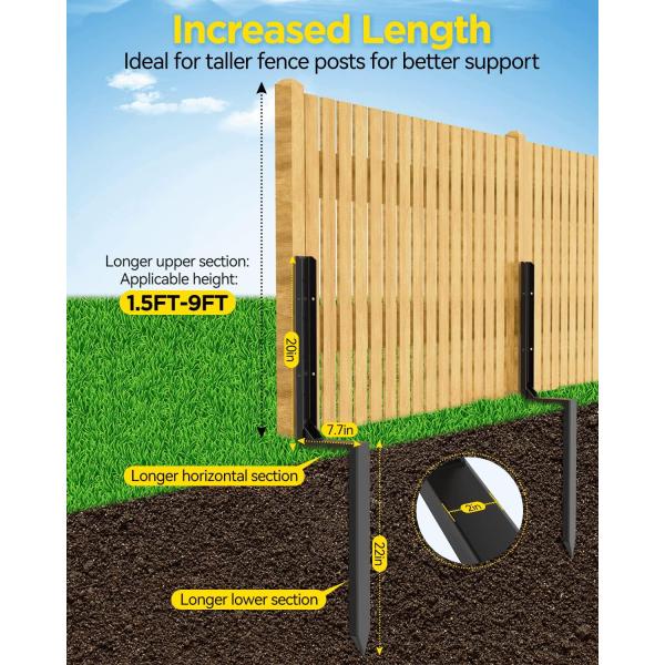 Sturdy Metal Fence Post Anchor Ground Spike for Repairing Tilted or Broken Posts