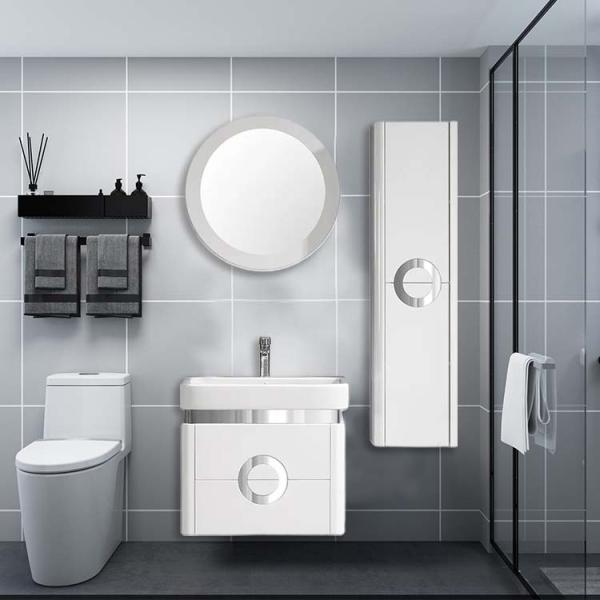 SONSILL Luxury Hotel Wall Hung PVC Floating Bathroom Vanity With Side Cabinet