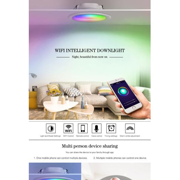 Living Room Downlight with White Shade Tuya Bluetooth Smart RGBCW Full-color Dimming