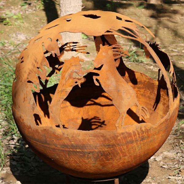 Portable Campfire Corten Steel Gas Fire Pit 800mm Diameter Rustic Red Wood / Gas Fuel Type