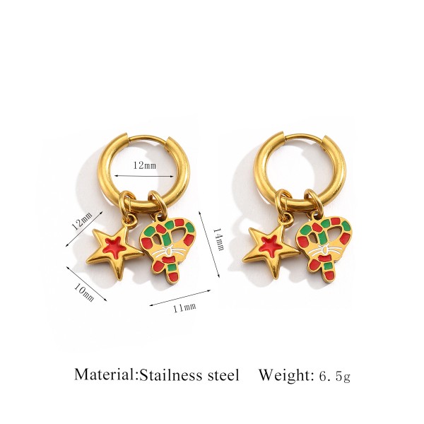 Stainless Steel 18K Gold Plated Christmas Series Design Hoop Earring Cute Santa Claus Christmas Tree Charms Jewelry Earrings