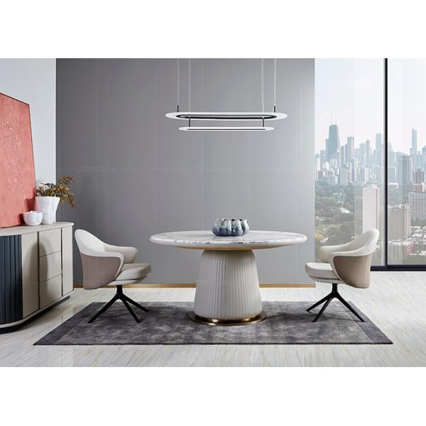 Table de salle à manger ronde de marbre blanche de ménage avec l'acier inoxydable de plaque tournante