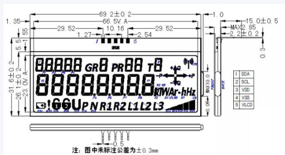17 Digits 7 Segment Custom LCD Module with Transflective LCD Display and I2C Serial Interface for Energy Meter