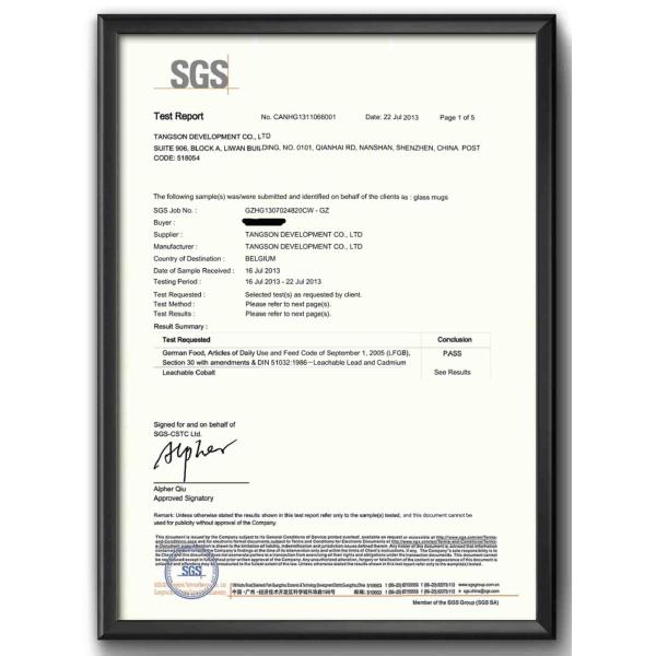 TANGSON DEVELOPMENT CO., LIMITED Сертификации