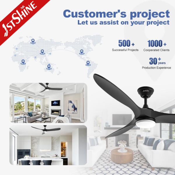 Ventilateur de plafond LED avec lumière 1stshine intérieure Noir en bois massif DC Télécommande silencieuse
