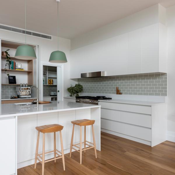 Home Matte White Melamine Kitchen Cabinet With Island