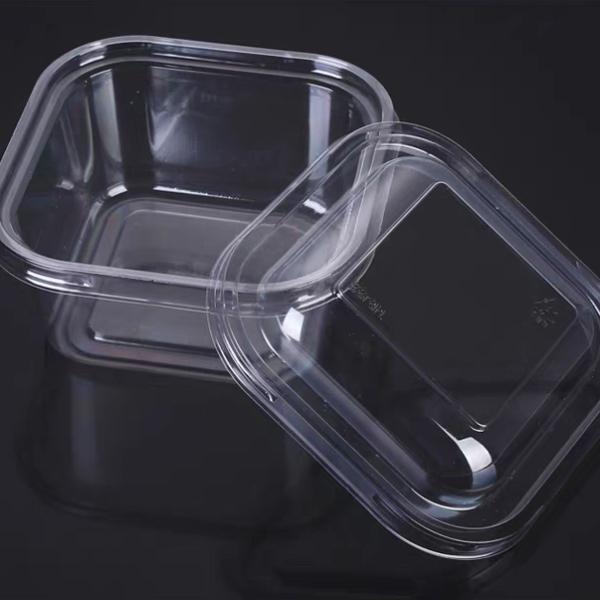 Contenant en plastique PET de qualité alimentaire, carré et transparent, sur mesure, avec couvercle pour la crème glacée aux fruits secs.
