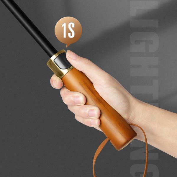 190T Pongee Long Handle 3 Fold Wood Handle Men's Business Umbrella Plus Size Windproof Golf Gift Umbrella Custom Logo