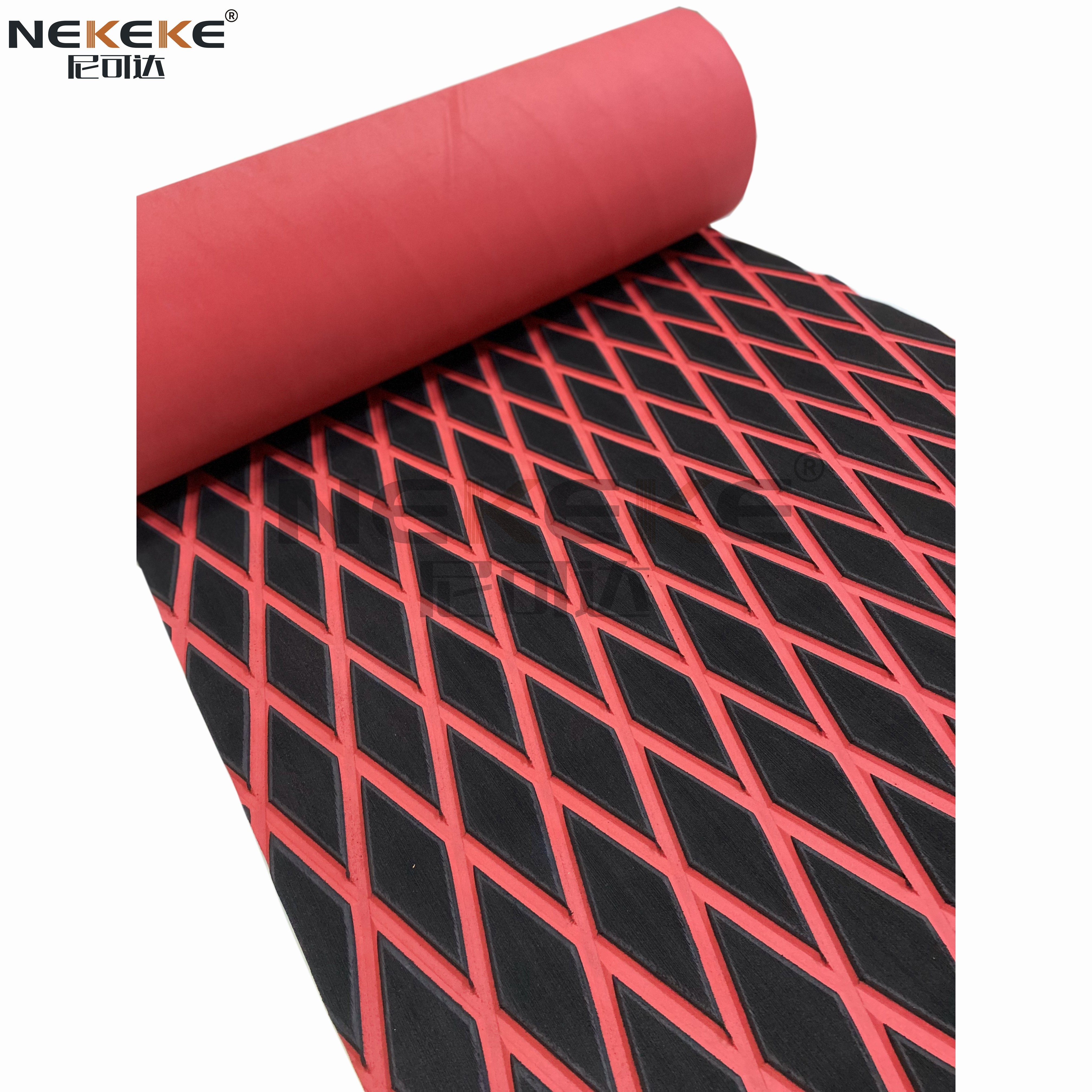 Self Adhesive EVA Deck Sheet Black Red Embossed Diamond Anti Slip Waterproof Foam Mat