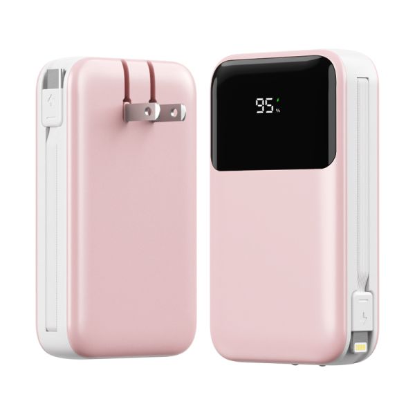Mini High Capacity 10000mAh 22.5W Fast Charging AC Portable Power Bank with LED Digital Display Cables & Type-C Input