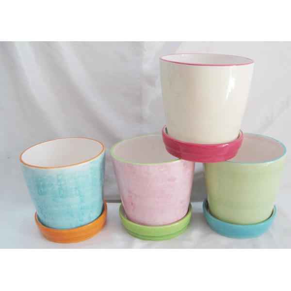 Dolomite Ceramic Garden Planters 6 inch flower pot Hand Painted with Attached Saucer