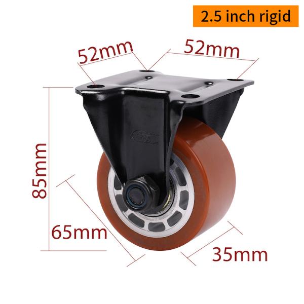 EDL TPU Tread 2.5 Inch Plate Equipment Casters M4125P-86A  By Rigid Swive Brake