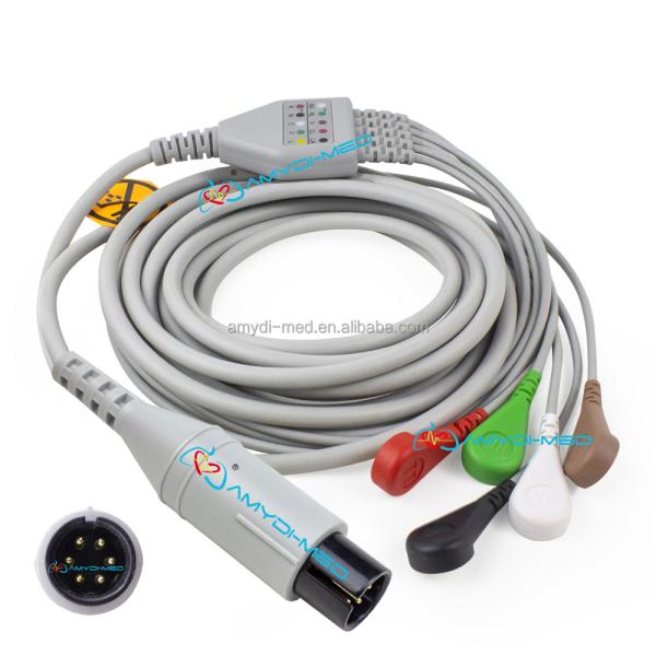 Mindray Edan Bolight GE 6 Pin Medical Ecg EKG Cable With Snap / Grabber 3 Leads