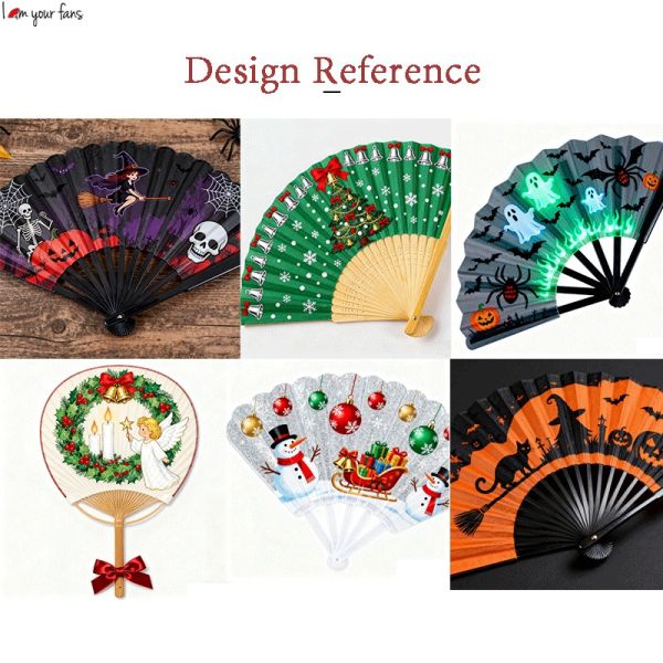 Factory Direct Sales Christmas Fan Bamboo Fan Custom Hand Held Fan
