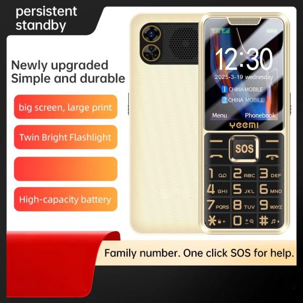 Unlock Sturdy Elderly Mobile Phone GSM 2G Dual Card SOS Flashlight 2500mAh Battery 2.4 Inch Smartphone