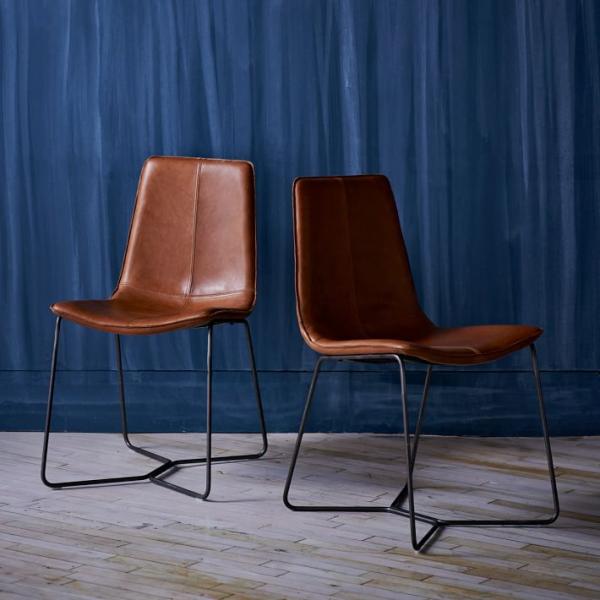 Brown PU Leather Dining Room Chairs Restaurant Industrial Leisure Metal Leg