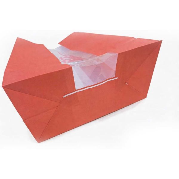 Recyclable Window Paper Bags Red Kraft Paper Bag With Clear Window