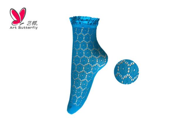Lace Opening  Women'S Fishnet Ankle Socks With Shiny Floral Lace OEM