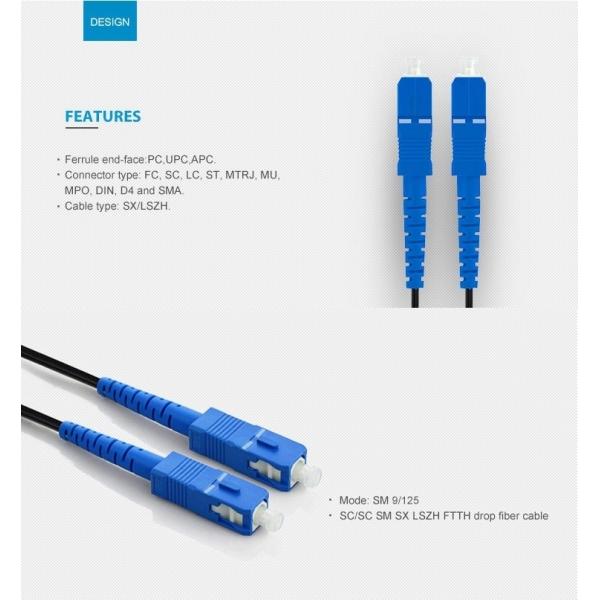 SC / UPC Jumper FTTH Outdoor Drop Cable G652D G657A Fiber Optical Cable Patch Cord