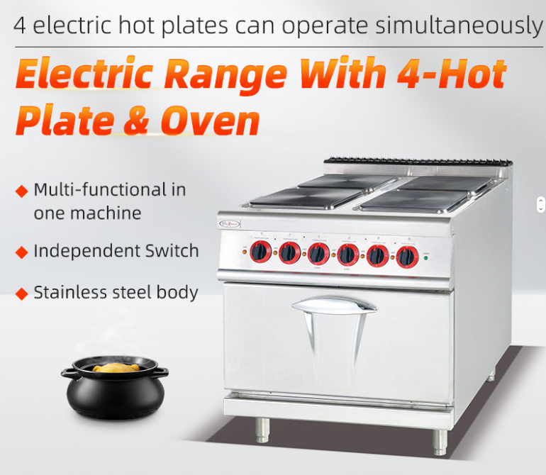 800mm Commercial 4-Hot Plate Electric Range with Oven – 20.8KW Heavy-Duty Stainless Steel Cooking Range