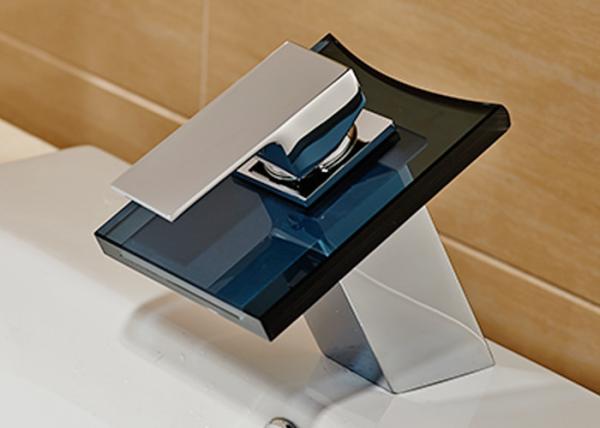 LED Light Waterfall Bathroom Faucets Single Zinc Handle ROVATE CE Compliant