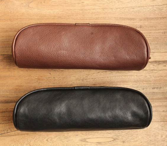 Vintage Genuine Leather Pencil Case , Handmade Artist Pencil Bag High End