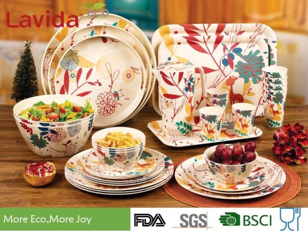 Outdoor Indoor Bamboo Fiber Dinnerware , Unbreakable Waterproof Bamboo Dinnerware Set