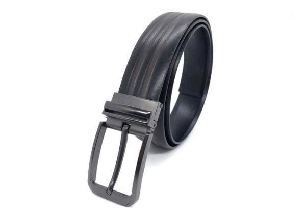 3.5cm Width Mens Casual Jeans Belt / Embossed Leather Dress Belt With Metal Clip Buckle