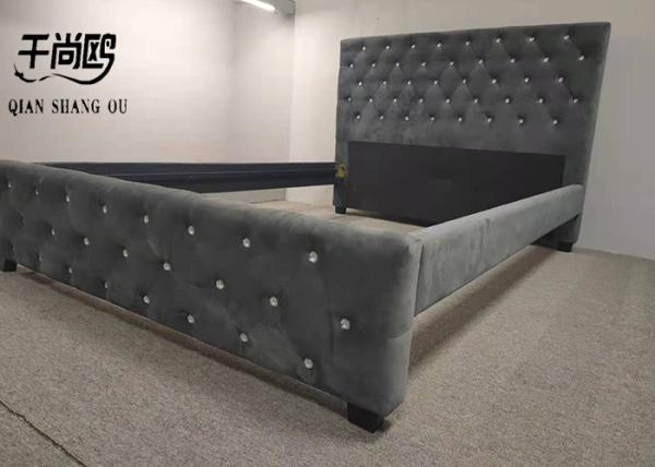 Queen Crystal Platform Tufted Bed , Velvet Upholstered Platform Bed