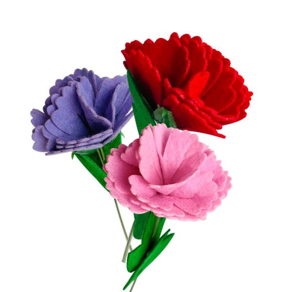 Kit de artesanía de flores de feltro sin costura para el Día de la Madre - Bouquet de claveles para niños, regalo preescolar