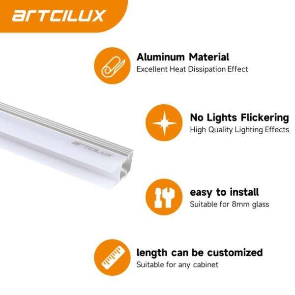 A2108 LED Glass Clip Light 200-3000mm Length 12.3mm Width 21mm Height DC12V/24V 7.5W/m 2835/120PCS/M 3000/4000/6000K